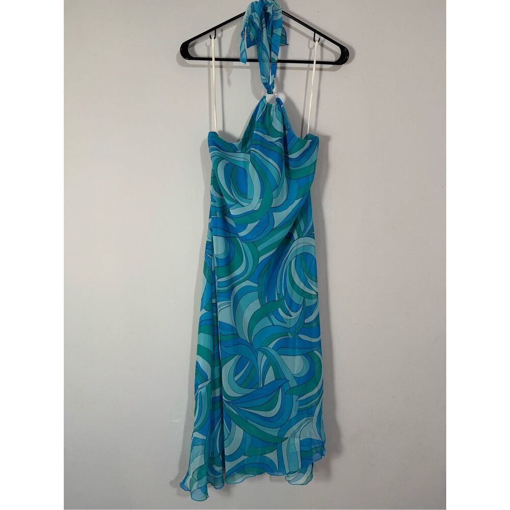 Abstract Retro Blue Swirl Halter Midi Dress Rabbit Rabbit Rabbit 12
